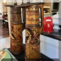 D21. Painted wood tankards with lids. 